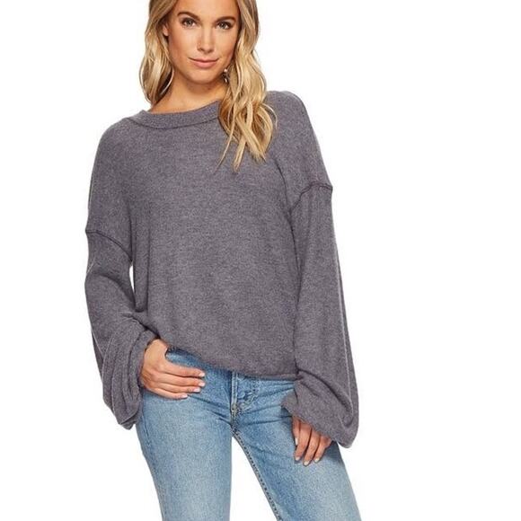 Free People Beach TGIF Pullover Sweater In Slate Gray Size Small - Picture 2 of 13